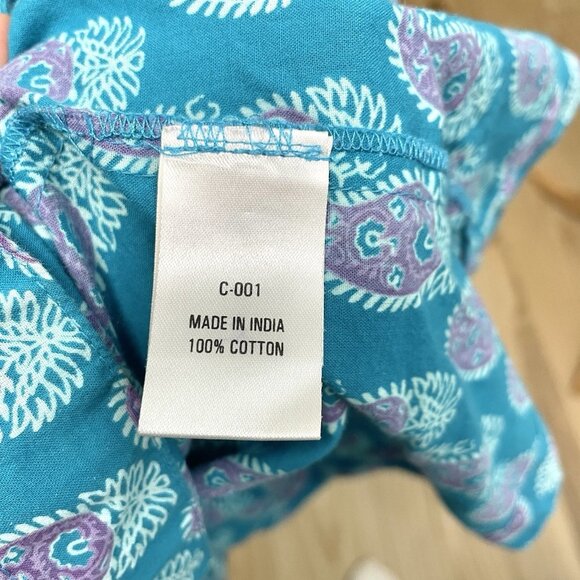 Anokhi Paisley Split-Neck 3/4 Sleeve Blouse Top Turquoise size Small - Picture 8 of 8